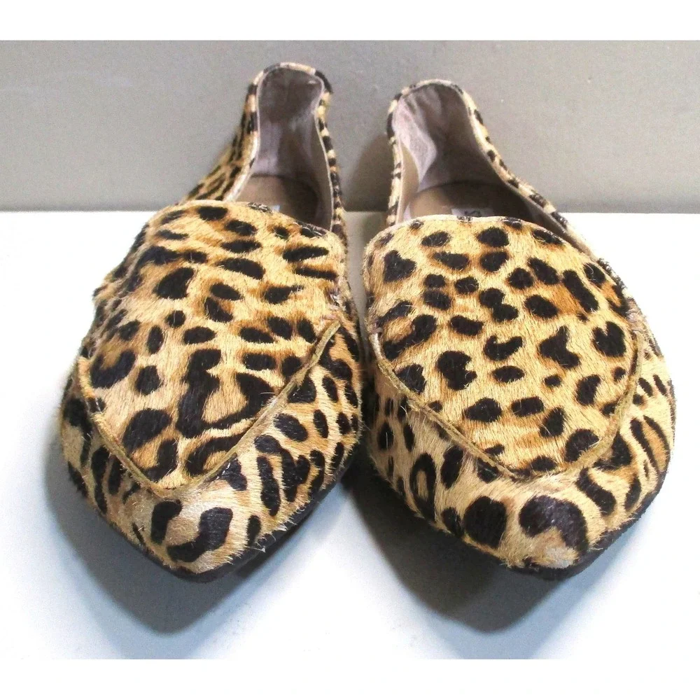 Steve Madden Featherl Leopard Print Cow Hair Pointed Toe Loafers Flats Size 6M